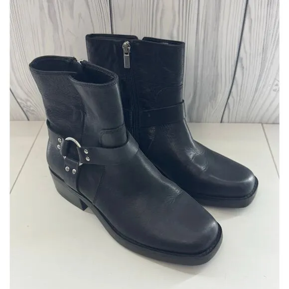 Sole Society Moto  Leather Booties 6.5 (37) Black Combat Moto Boots Lug Sole