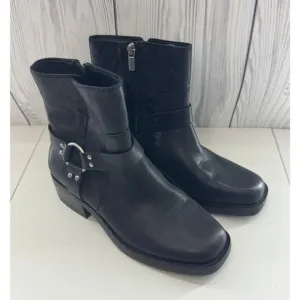Sole Society Moto  Leather Booties 6.5 (37) Black Combat Moto Boots Lug Sole