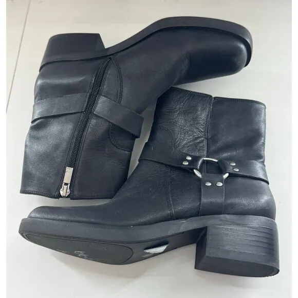 Sole Society Moto  Leather Booties 6.5 (37) Black Combat Moto Boots Lug Sole