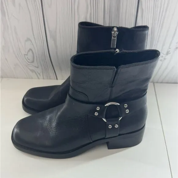 Sole Society Moto  Leather Booties 6.5 (37) Black Combat Moto Boots Lug Sole