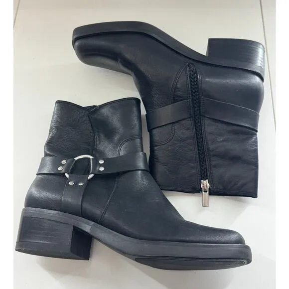 Sole Society Moto  Leather Booties 6.5 (37) Black Combat Moto Boots Lug Sole