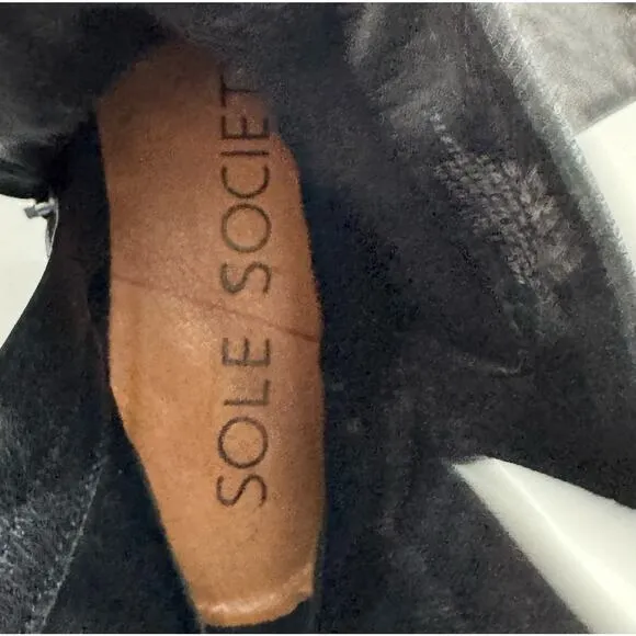 Sole Society Moto  Leather Booties 6.5 (37) Black Combat Moto Boots Lug Sole