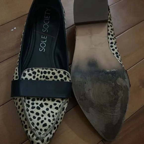 Sole society point two Cheeta fur leather flats size 10 mop wife
