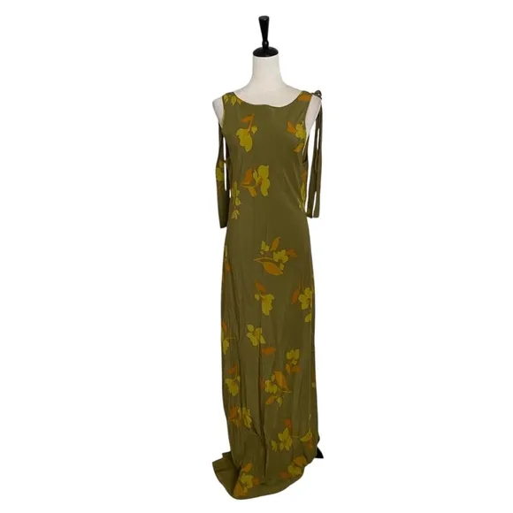 Soleil Soleil Ines Floral Maxi Dress Olive Green