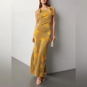 Soleil Soleil Ines Floral Maxi Dress Olive Green