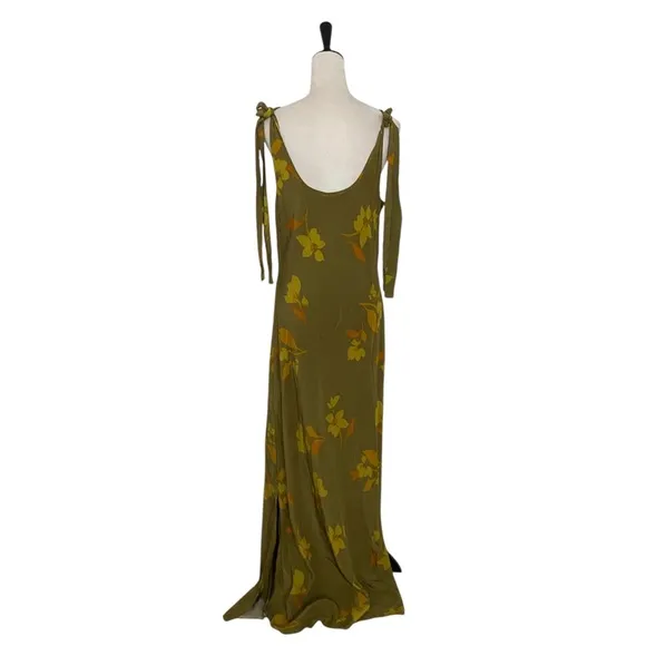 Soleil Soleil Ines Floral Maxi Dress Olive Green