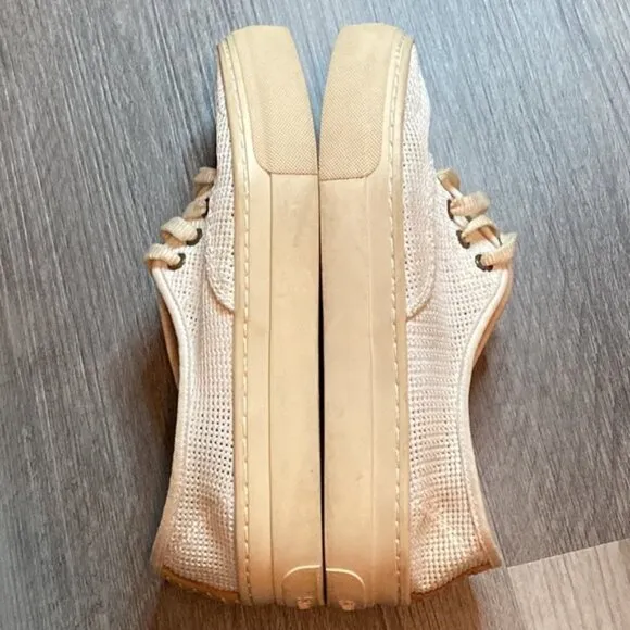 Soludos Fabric Breathable Platform Sneakers Womens 7 White Cream Lace Up Summer