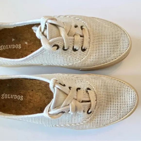 Soludos Fabric Breathable Platform Sneakers Womens 7 White Cream Lace Up Summer