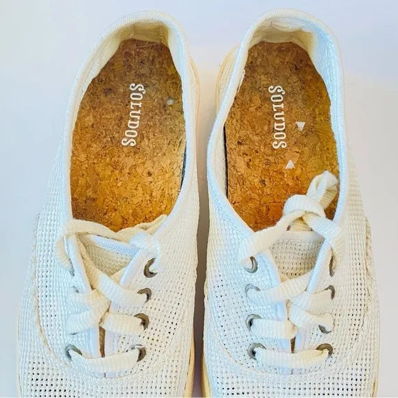 Soludos Fabric Breathable Platform Sneakers Womens 7 White Cream Lace Up Summer