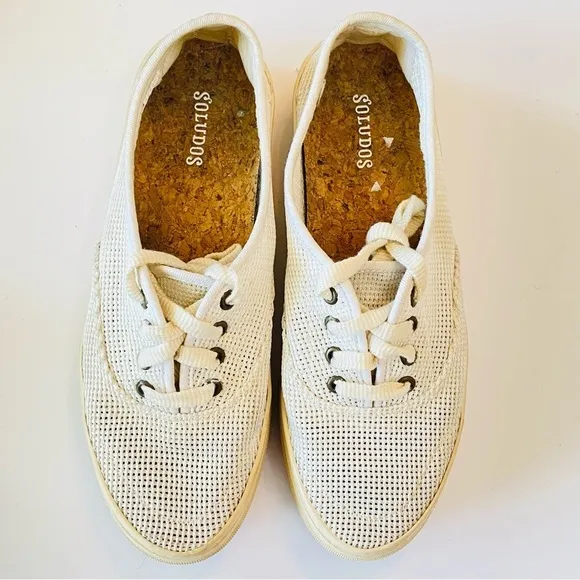 Soludos Fabric Breathable Platform Sneakers Womens 7 White Cream Lace Up Summer