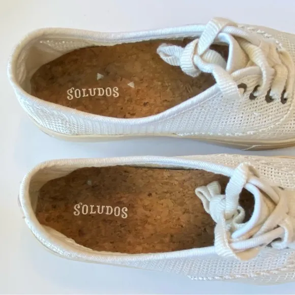 Soludos Fabric Breathable Platform Sneakers Womens 7 White Cream Lace Up Summer