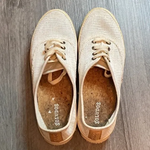 Soludos Fabric Breathable Platform Sneakers Womens 7 White Cream Lace Up Summer