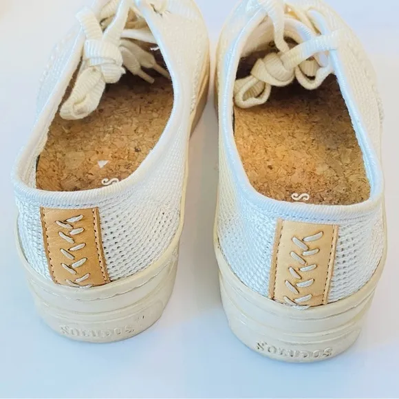 Soludos Fabric Breathable Platform Sneakers Womens 7 White Cream Lace Up Summer