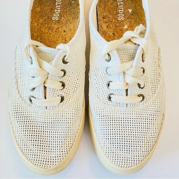 Soludos Fabric Breathable Platform Sneakers Womens 7 White Cream Lace Up Summer