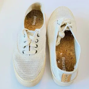 Soludos Fabric Breathable Platform Sneakers Womens 7 White Cream Lace Up Summer