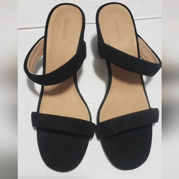 Soludos Ines Sandals minimalist  Black leather upper heel size 9