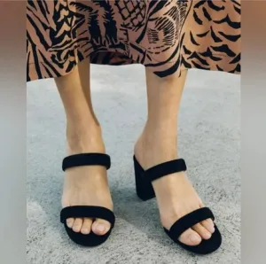 Soludos Ines Sandals minimalist  Black leather upper heel size 9