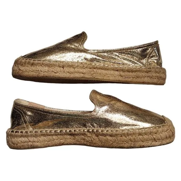 Soludos Metallic Platinum Smoking Slipper Espadrilles, US Size 10, Gold NWOB