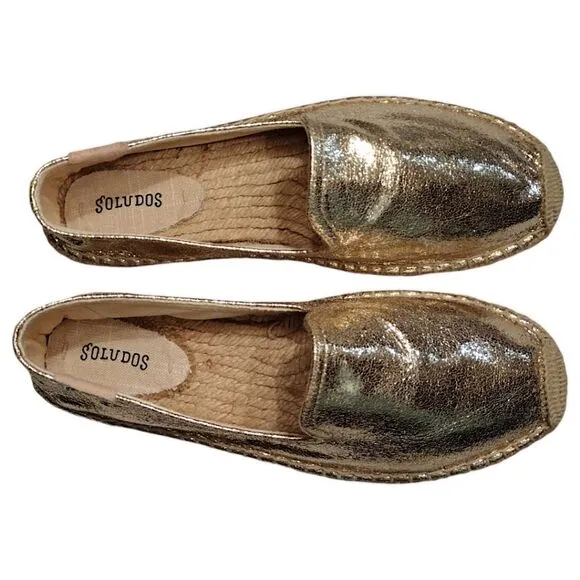 Soludos Metallic Platinum Smoking Slipper Espadrilles, US Size 10, Gold NWOB