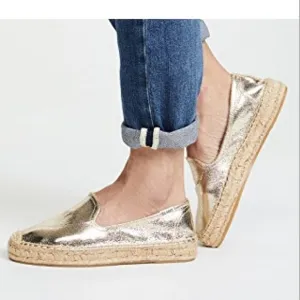 Soludos Metallic Platinum Smoking Slipper Espadrilles, US Size 10, Gold NWOB