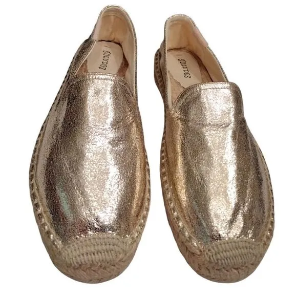 Soludos Metallic Platinum Smoking Slipper Espadrilles, US Size 10, Gold NWOB