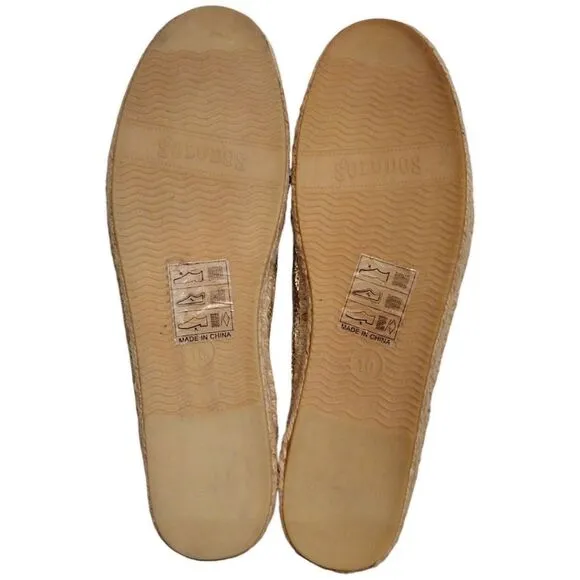 Soludos Metallic Platinum Smoking Slipper Espadrilles, US Size 10, Gold NWOB