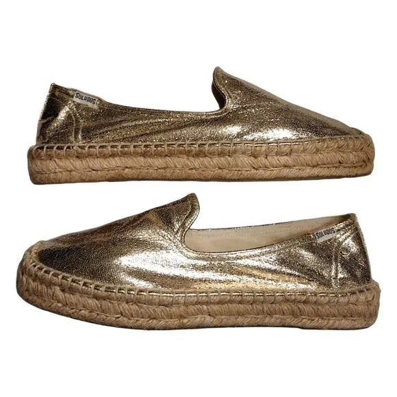 Soludos Metallic Platinum Smoking Slipper Espadrilles, US Size 10, Gold NWOB