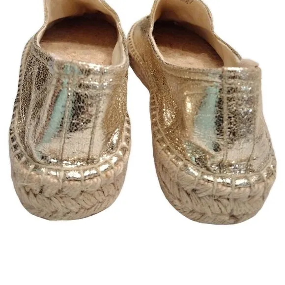 Soludos Metallic Platinum Smoking Slipper Espadrilles, US Size 10, Gold NWOB