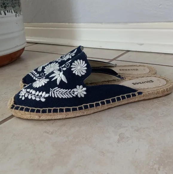 Soludos Midnight Blue Ibiza Embroidered Espadrilles Mules 7US/37.5EU