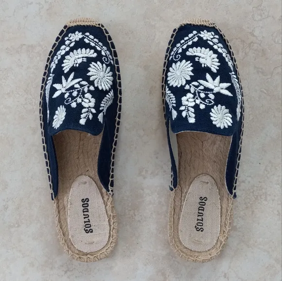 Soludos Midnight Blue Ibiza Embroidered Espadrilles Mules 7US/37.5EU