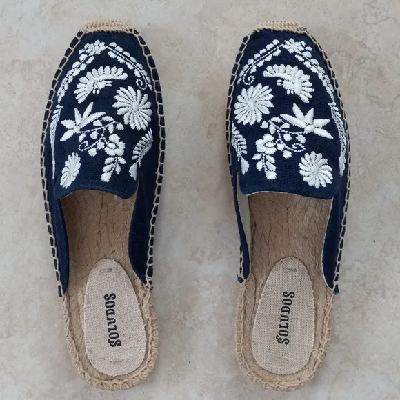 Soludos Midnight Blue Ibiza Embroidered Espadrilles Mules 7US/37.5EU