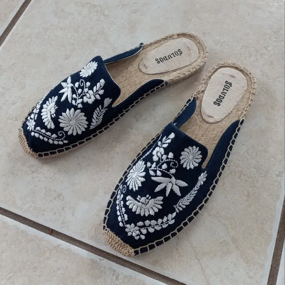 Soludos Midnight Blue Ibiza Embroidered Espadrilles Mules 7US/37.5EU