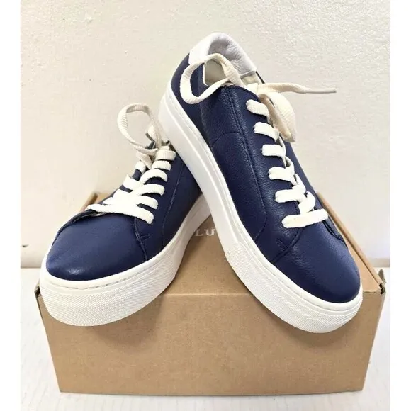 Soludos Original Ibiza Women's Blue Leather Platform Sneakers Shoes Size 7.5 NIB