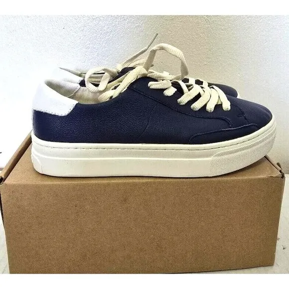 Soludos Original Ibiza Women's Blue Leather Platform Sneakers Shoes Size 7.5 NIB