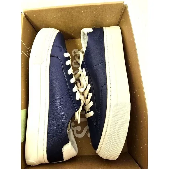 Soludos Original Ibiza Women's Blue Leather Platform Sneakers Shoes Size 7.5 NIB