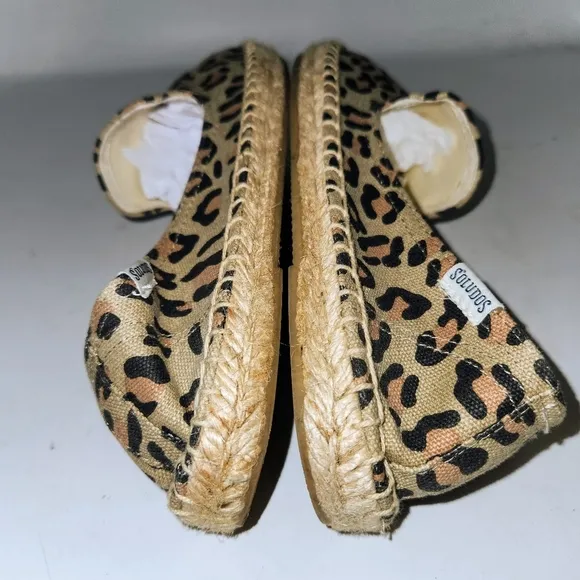 SOLUDOS Smoking Leopard Canvas Slipper Espadrilles In Maroon Black And Tan SZ 7