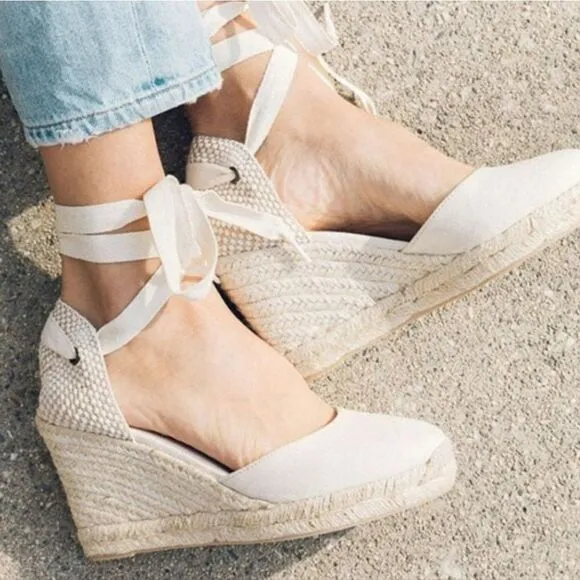 SOLUDOS Tall Wedge Ivory Size 9.5 The Marseille Jute Linen Espadrilles