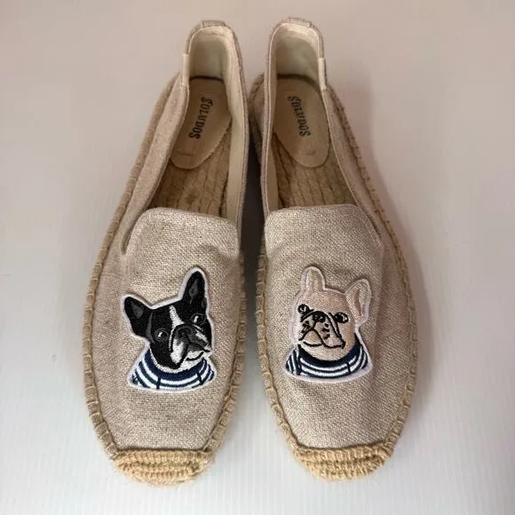 SOLUDOS Teddy &amp; Gigi Espadrilles Women's 9.5 Frenchie French Bulldog Summer Tan