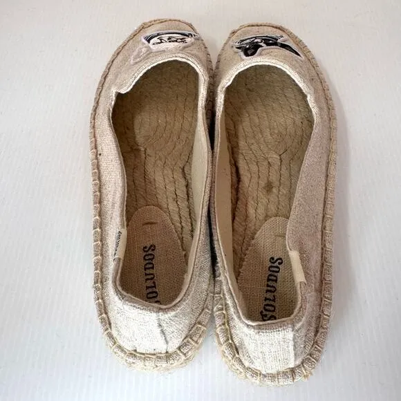 SOLUDOS Teddy &amp; Gigi Espadrilles Women's 9.5 Frenchie French Bulldog Summer Tan