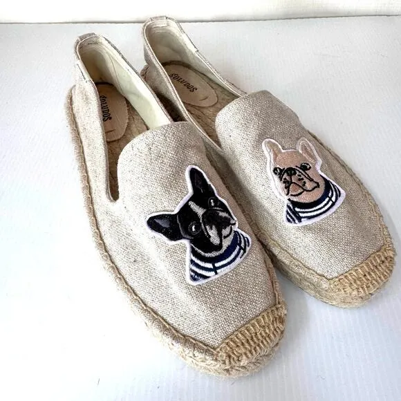 SOLUDOS Teddy &amp; Gigi Espadrilles Women's 9.5 Frenchie French Bulldog Summer Tan