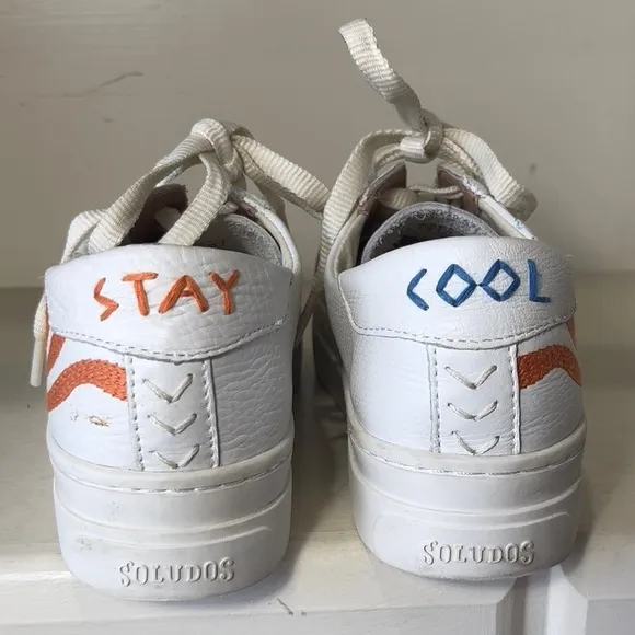 Soludos Women’s White Leather Groovy Wave Ibiza Platform Sneakers Size 8.5