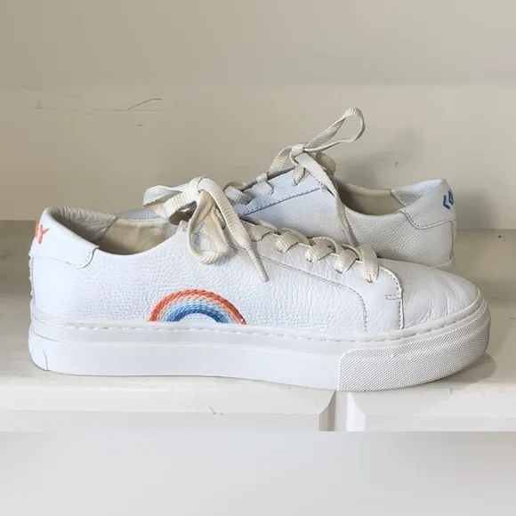 Soludos Women’s White Leather Groovy Wave Ibiza Platform Sneakers Size 8.5