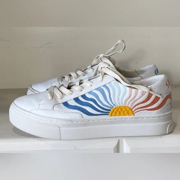 Soludos Women’s White Leather Groovy Wave Ibiza Platform Sneakers Size 8.5