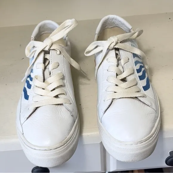 Soludos Women’s White Leather Groovy Wave Ibiza Platform Sneakers Size 8.5