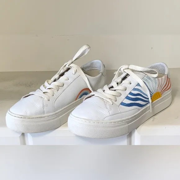 Soludos Women’s White Leather Groovy Wave Ibiza Platform Sneakers Size 8.5