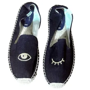 Soludos X Jason Polan Wink Smoking Wink Black Canvas Espadrilles Size 8.5
