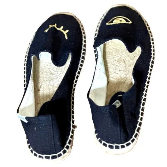Soludos X Jason Polan Wink Smoking Wink Black Canvas Espadrilles Size 8.5