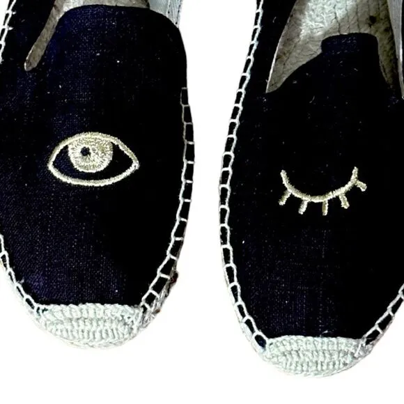 Soludos X Jason Polan Wink Smoking Wink Black Canvas Espadrilles Size 8.5