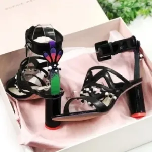 SOPHIA WEBSTER Women’s Black Beaded Ankle Strap Block Heel Sandals Size 5 New