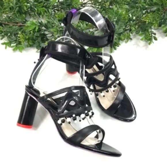 SOPHIA WEBSTER Women’s Black Beaded Ankle Strap Block Heel Sandals Size 5 New